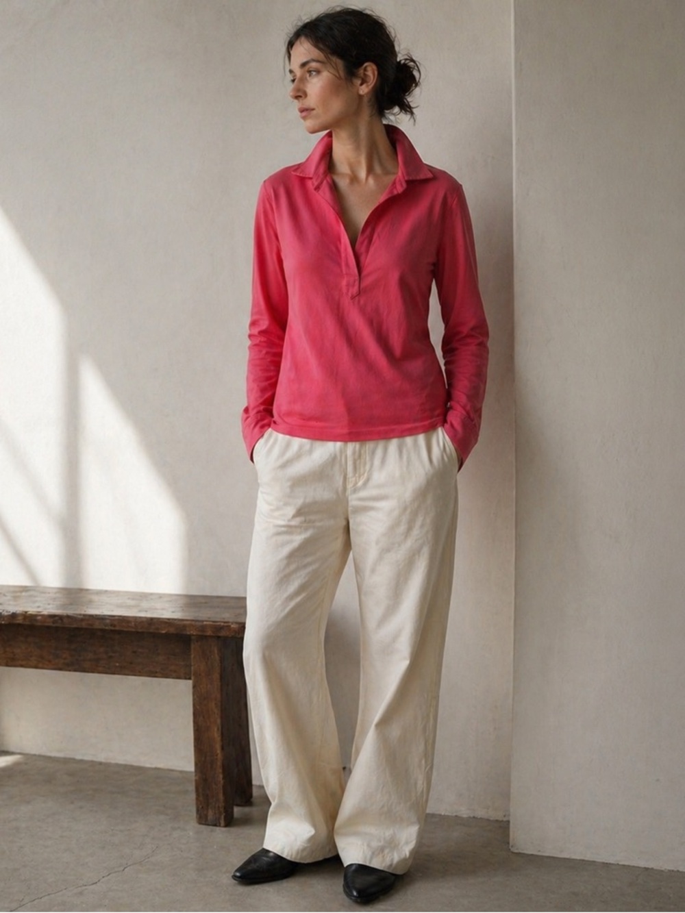 TISH COX Collared Pullover Blouse in Coral S